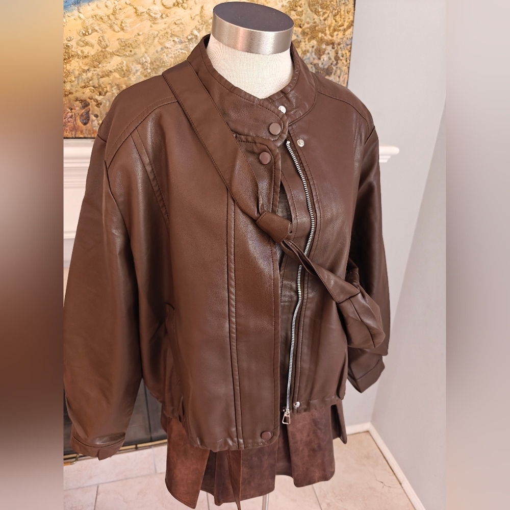 Brown Faux Leather Women's Jacket
